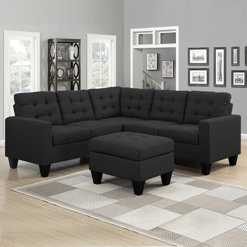 Corner Sofa + Ottoman Black